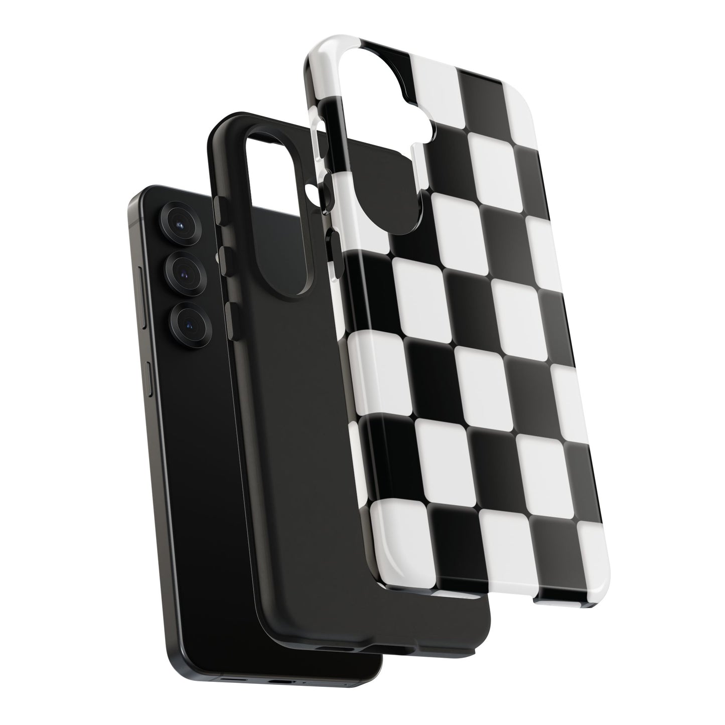 Checkerboard Tough Phone Case — Black & White Retro Protective Cover