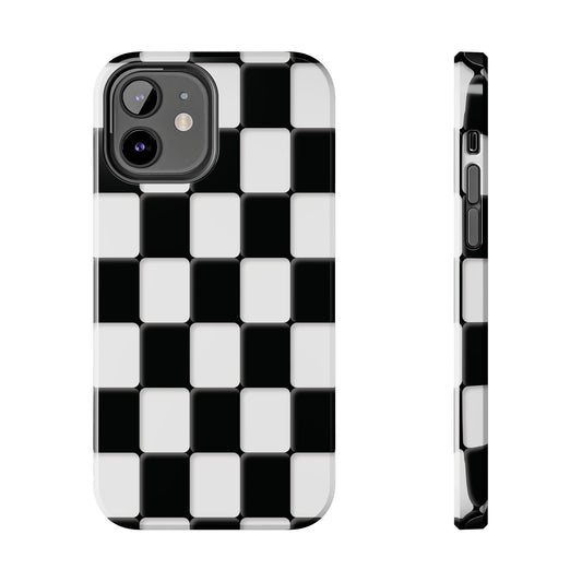 Checker Tiles Tough Phone Case — Black and White Retro Protective Cover