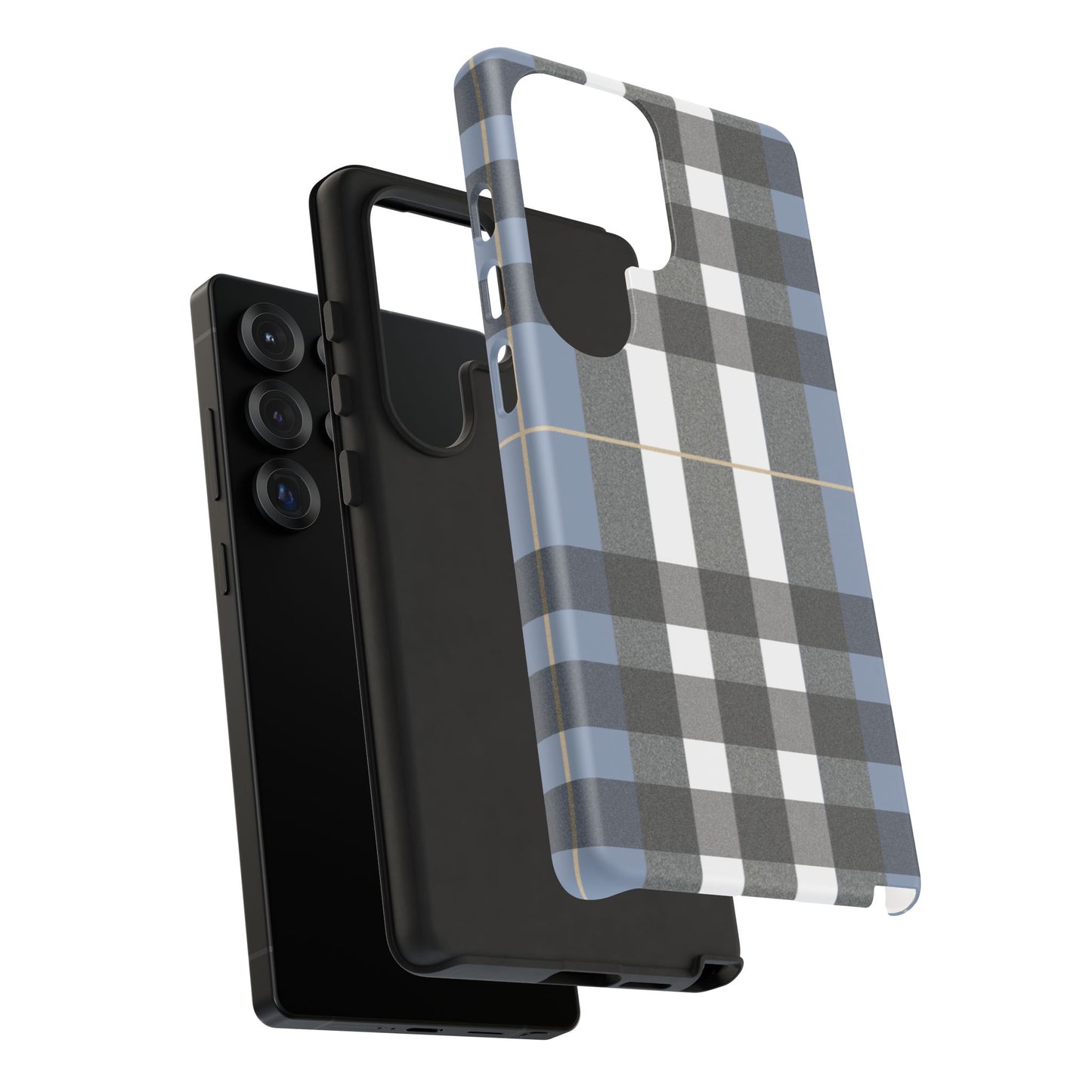 Nordic Plaid Tough Phone Case — Blue Gray Buffalo Check Protective Cover