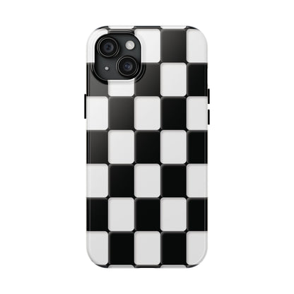 Checkerboard Tough Phone Case — Black & White Retro Protective Cover