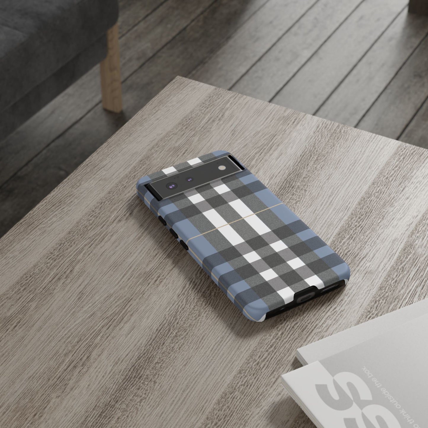 Nordic Plaid Tough Phone Case — Blue Gray Buffalo Check Protective Cover