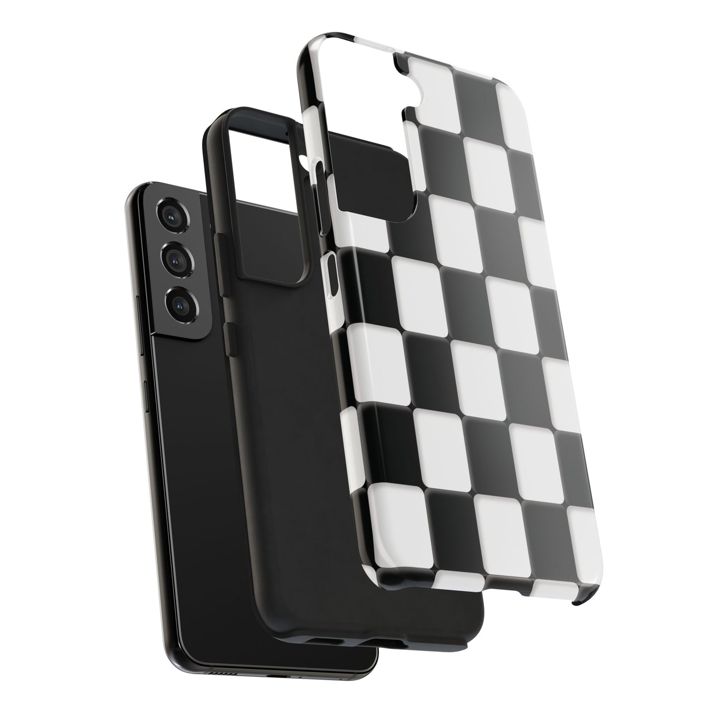 Checkerboard Tough Phone Case — Black & White Retro Protective Cover