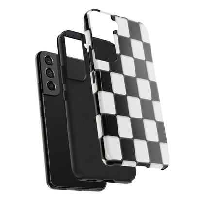 Checkerboard Tough Phone Case — Black & White Retro Protective Cover