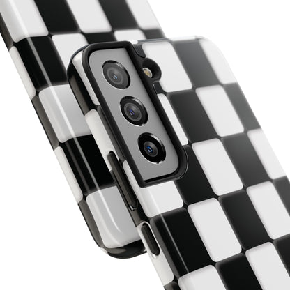 Checkerboard Tough Phone Case — Black & White Retro Protective Cover