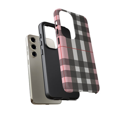 Bubblegum Plaid Tough Phone Case - Pink and Gray Buffalo Protection Cover