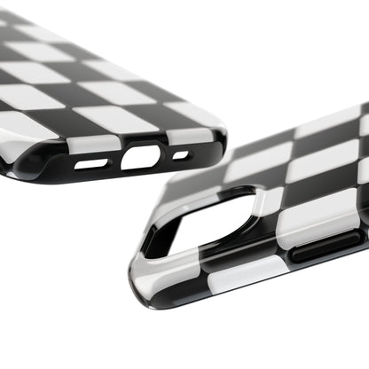 Checkerboard Tough Phone Case — Black & White Retro Protective Cover
