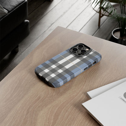Nordic Plaid Tough Phone Case — Blue Gray Buffalo Check Protective Cover
