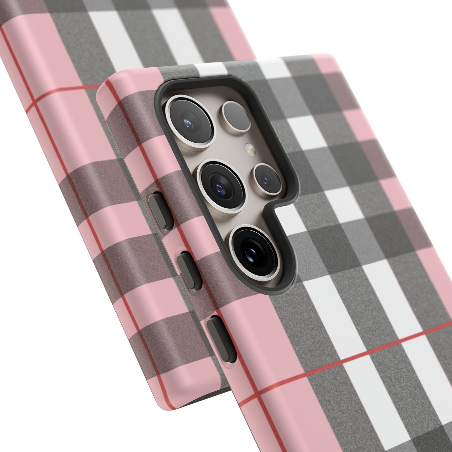 Bubblegum Plaid Tough Phone Case - Pink and Gray Buffalo Protection Cover