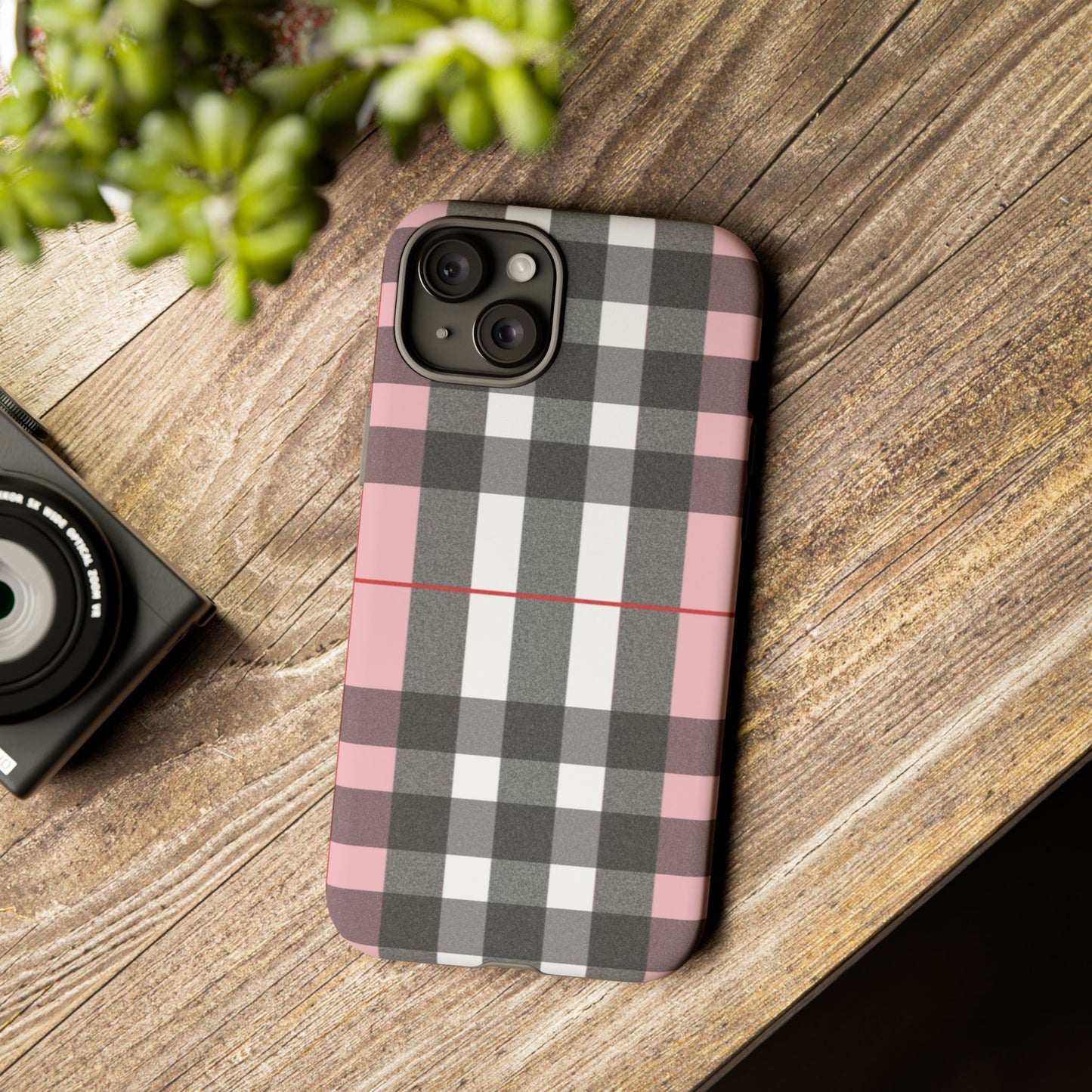 Bubblegum Plaid Tough Phone Case - Pink and Gray Buffalo Protection Cover