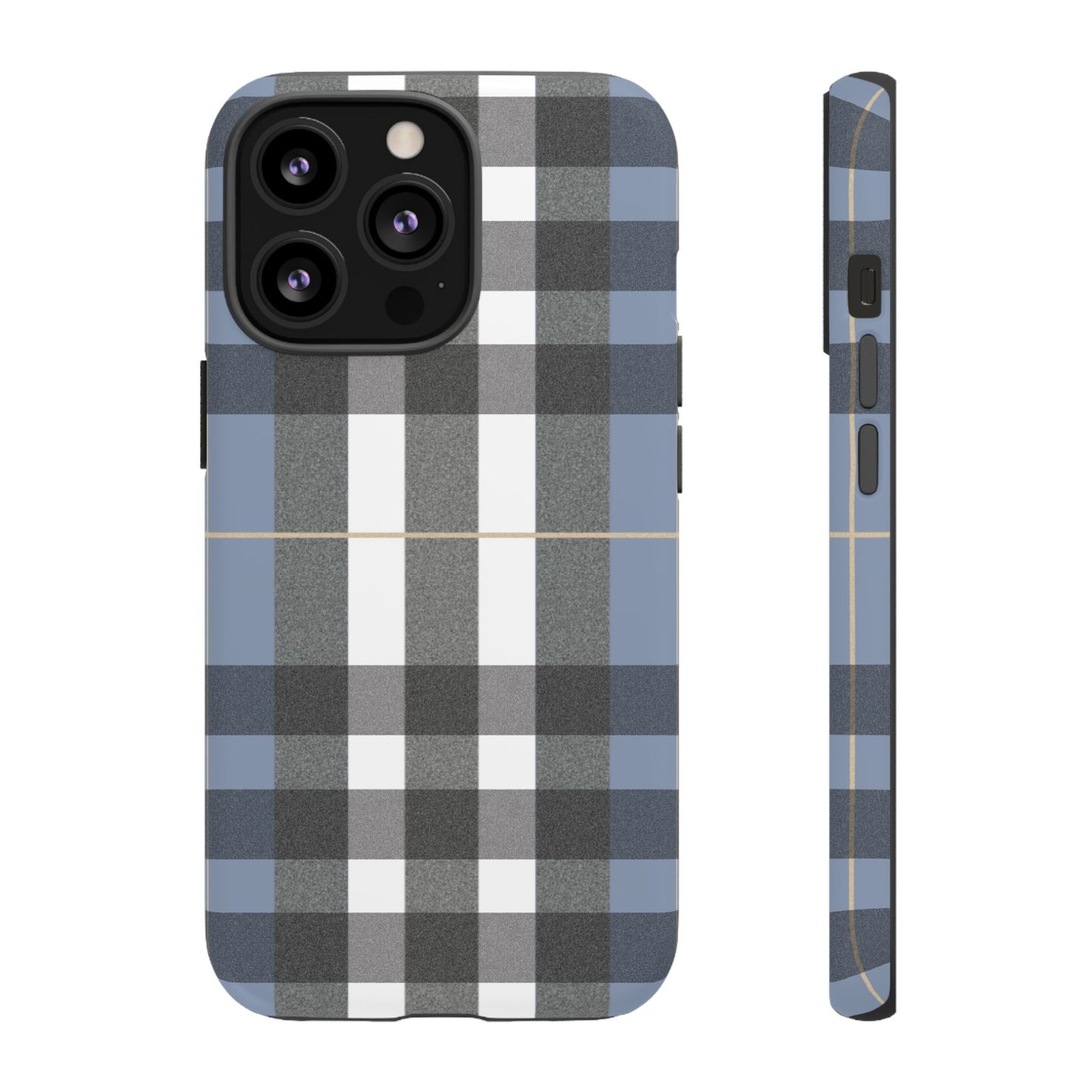 Nordic Plaid Tough Phone Case — Blue Gray Buffalo Check Protective Cover