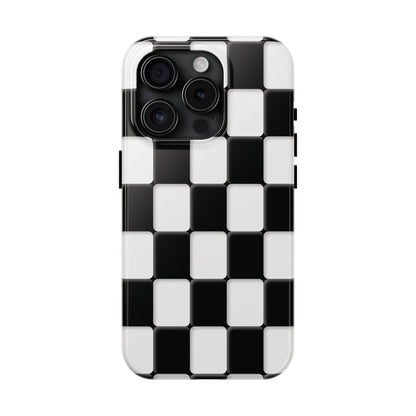 Checkerboard Tough Phone Case — Black & White Retro Protective Cover