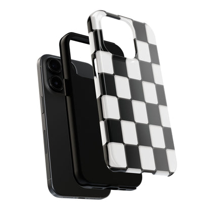 Checkerboard Tough Phone Case — Black & White Retro Protective Cover