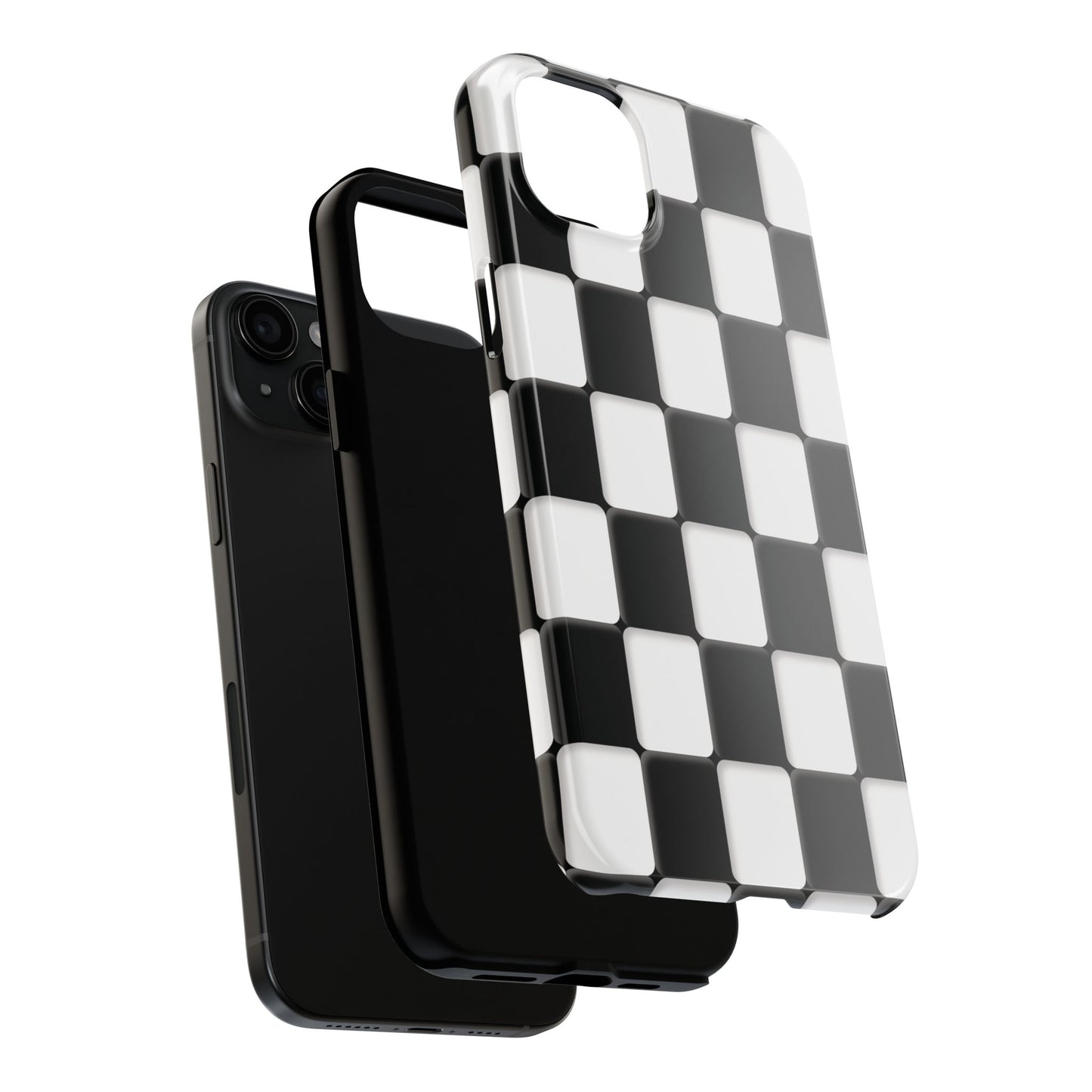 Checkerboard Tough Phone Case — Black & White Retro Protective Cover