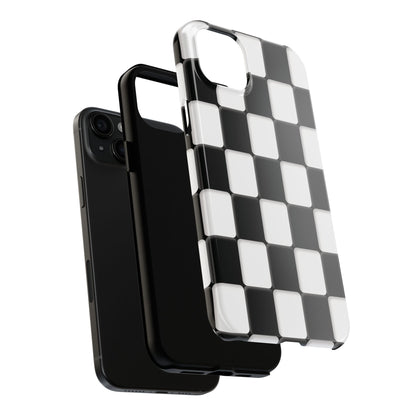 Checkerboard Tough Phone Case — Black & White Retro Protective Cover