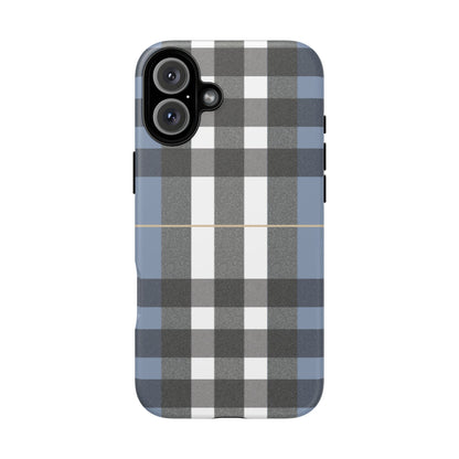 Nordic Plaid Tough Phone Case — Blue Gray Buffalo Check Protective Cover