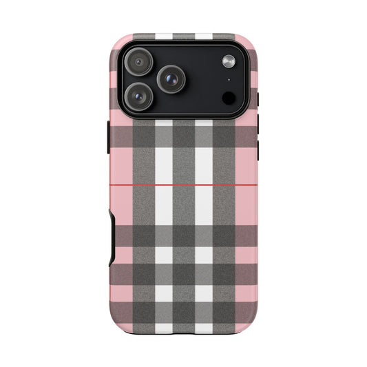 Bubblegum Plaid Tough Phone Case - Pink and Gray Buffalo Protection Cover