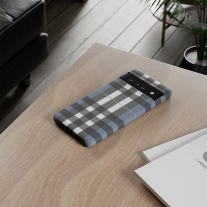 Nordic Plaid Tough Phone Case — Blue Gray Buffalo Check Protective Cover