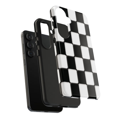 Checkerboard Tough Phone Case — Black & White Retro Protective Cover