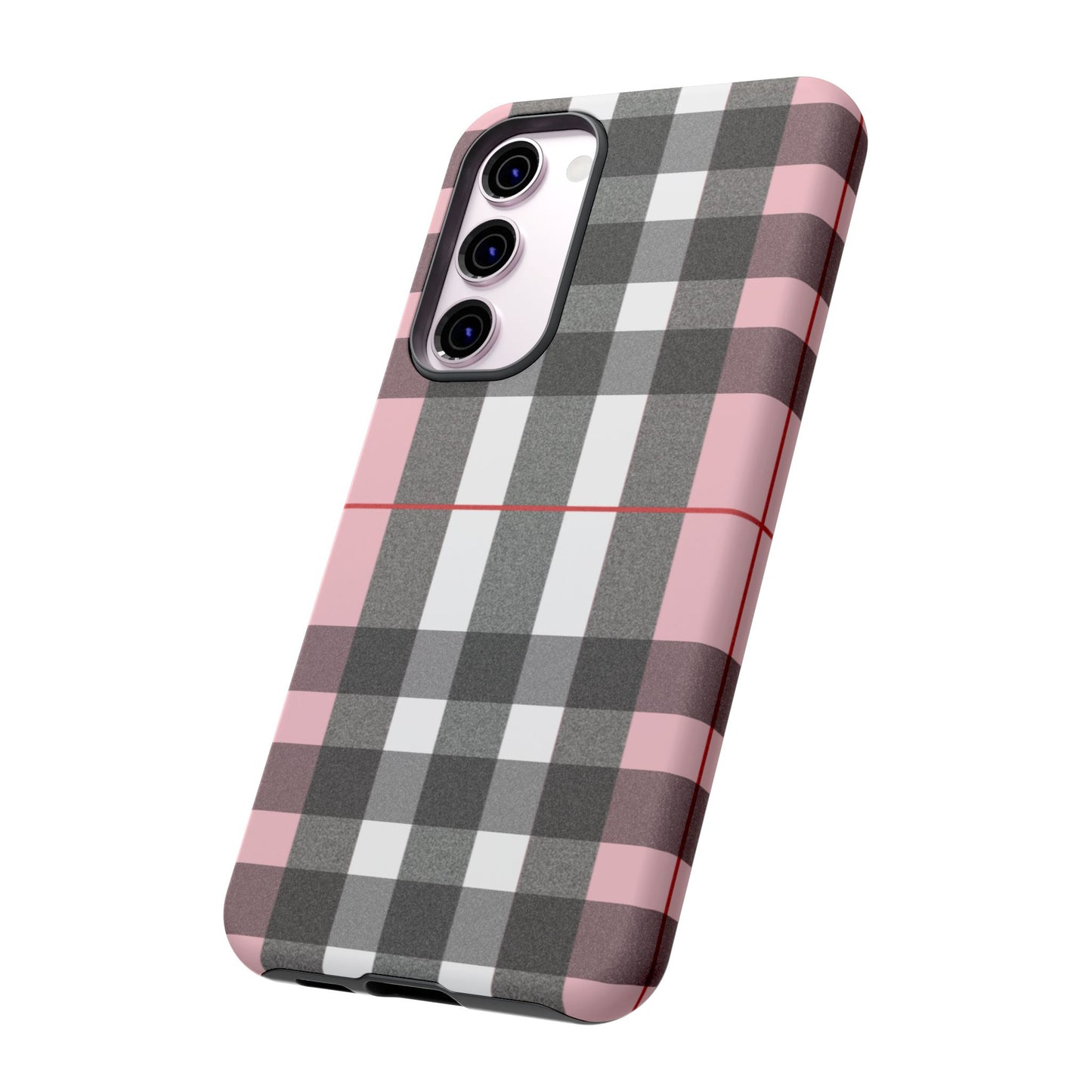Bubblegum Plaid Tough Phone Case - Pink and Gray Buffalo Protection Cover