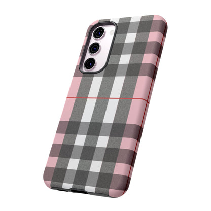 Bubblegum Plaid Tough Phone Case - Pink and Gray Buffalo Protection Cover