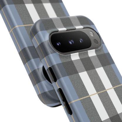 Nordic Plaid Tough Phone Case — Blue Gray Buffalo Check Protective Cover