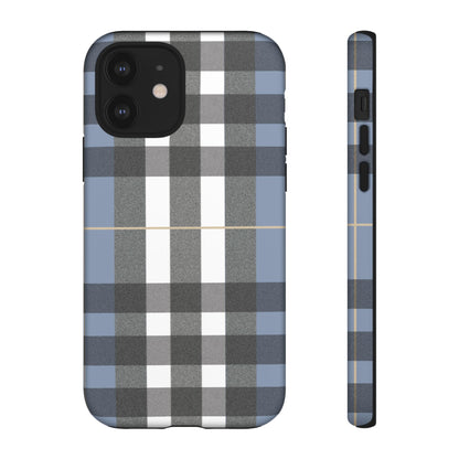 Nordic Plaid Tough Phone Case — Blue Gray Buffalo Check Protective Cover