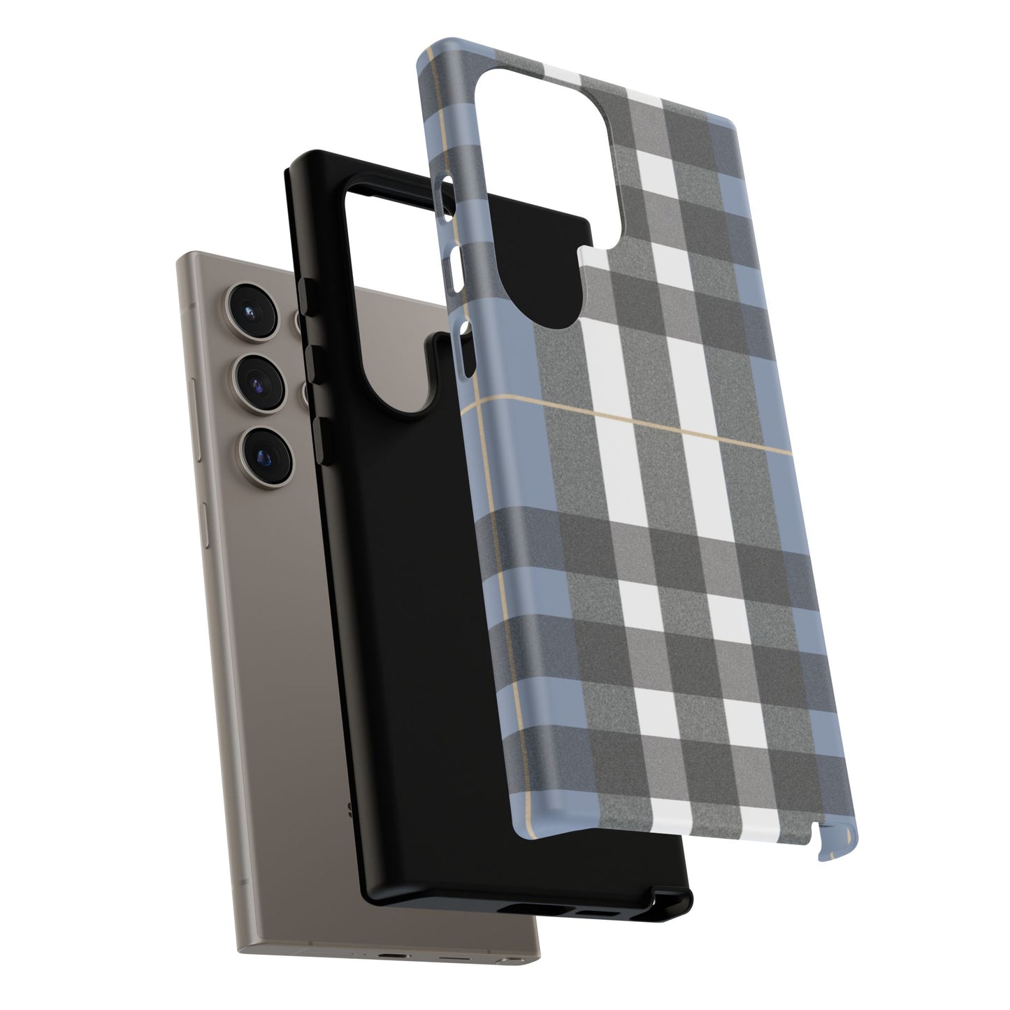 Nordic Plaid Tough Phone Case — Blue Gray Buffalo Check Protective Cover