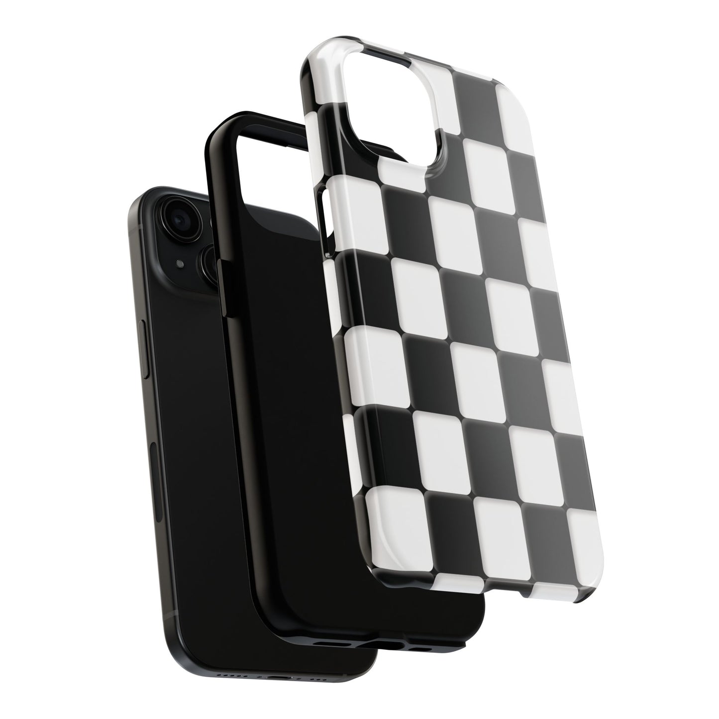 Checkerboard Tough Phone Case — Black & White Retro Protective Cover