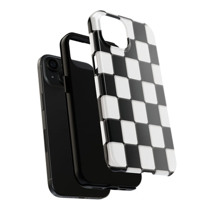 Checkerboard Tough Phone Case — Black & White Retro Protective Cover
