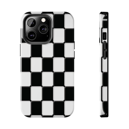 Checkerboard Tough Phone Case — Black & White Retro Protective Cover