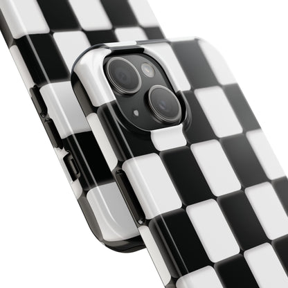 Checkerboard Tough Phone Case — Black & White Retro Protective Cover