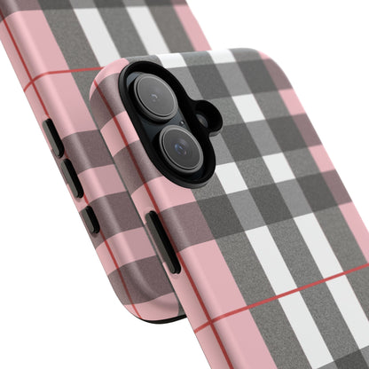 Bubblegum Plaid Tough Phone Case - Pink and Gray Buffalo Protection Cover