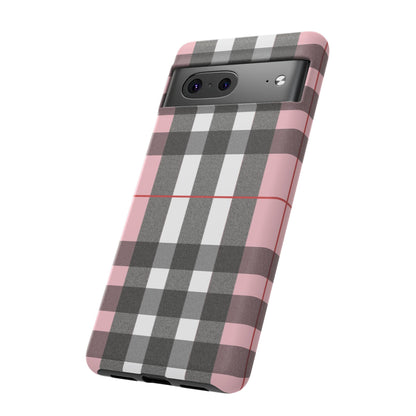 Bubblegum Plaid Tough Phone Case - Pink and Gray Buffalo Protection Cover