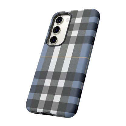 Nordic Plaid Tough Phone Case — Blue Gray Buffalo Check Protective Cover