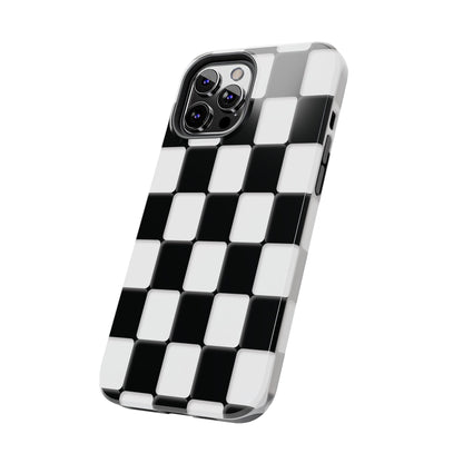 Checkerboard Tough Phone Case — Black & White Retro Protective Cover