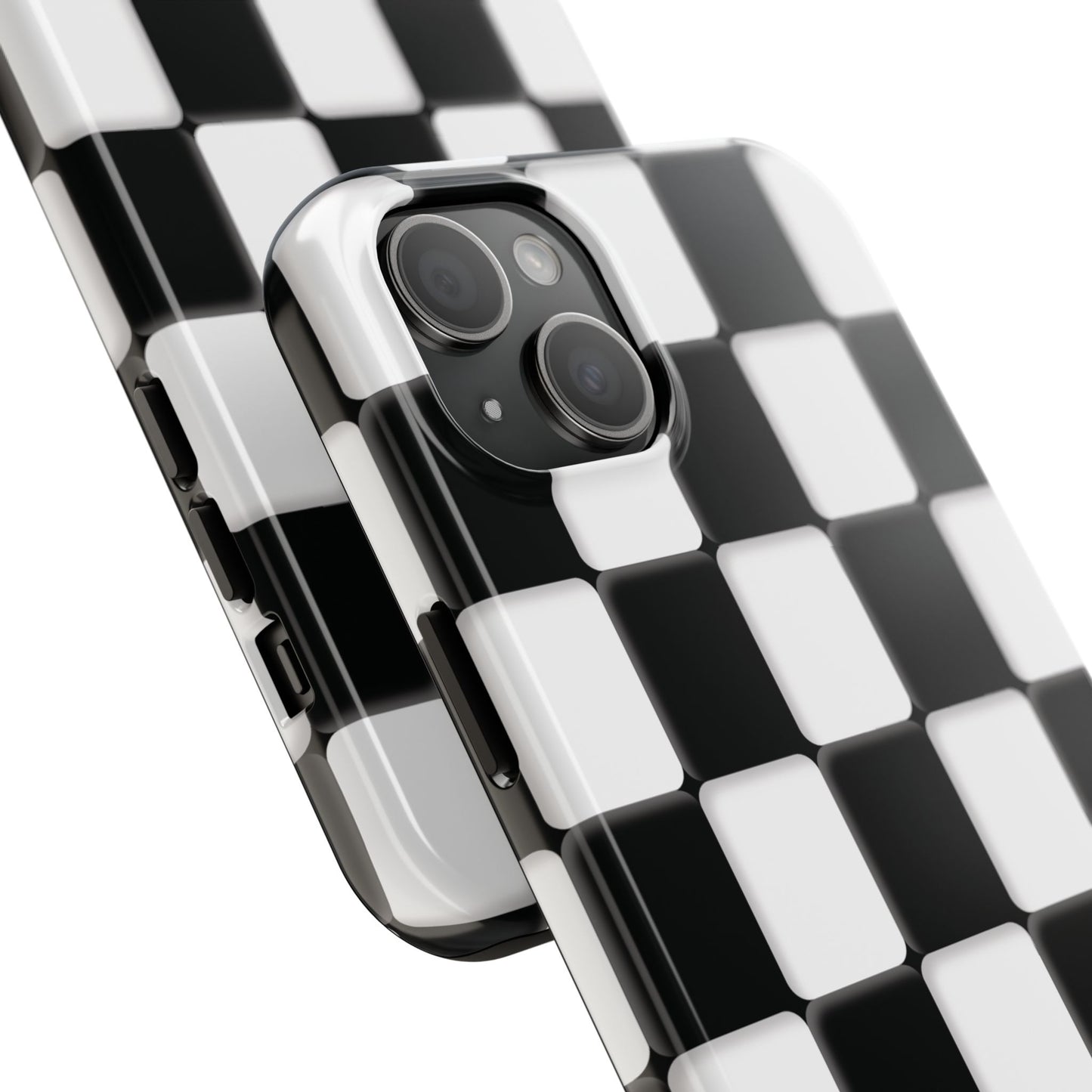 Checkerboard Tough Phone Case — Black & White Retro Protective Cover