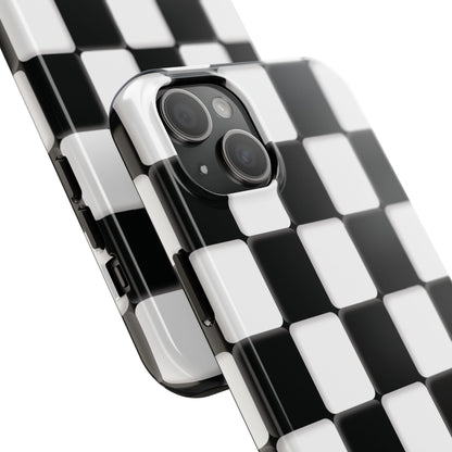 Checkerboard Tough Phone Case — Black & White Retro Protective Cover