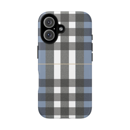 Nordic Plaid Tough Phone Case — Blue Gray Buffalo Check Protective Cover