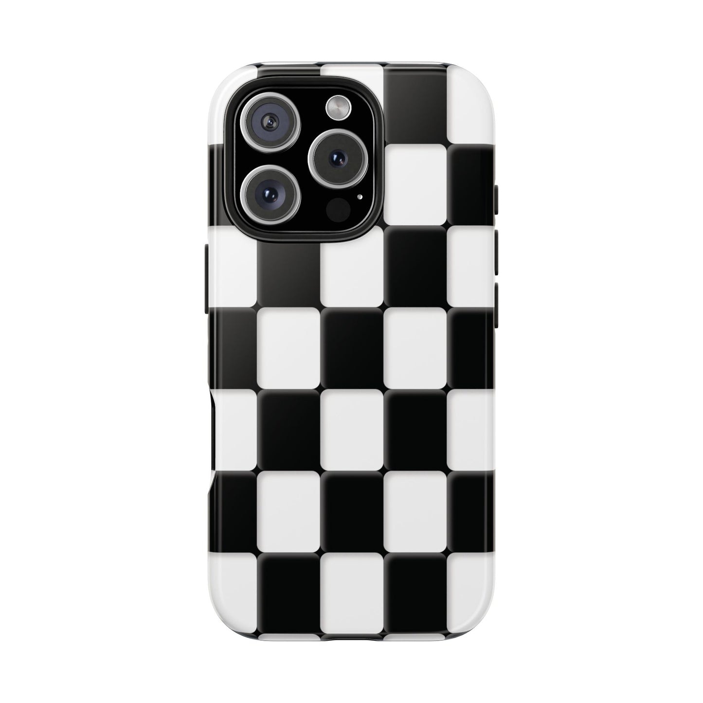 Checkerboard Tough Phone Case — Black & White Retro Protective Cover