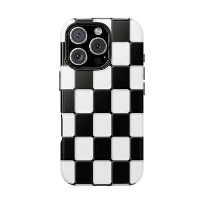 Checkerboard Tough Phone Case — Black & White Retro Protective Cover