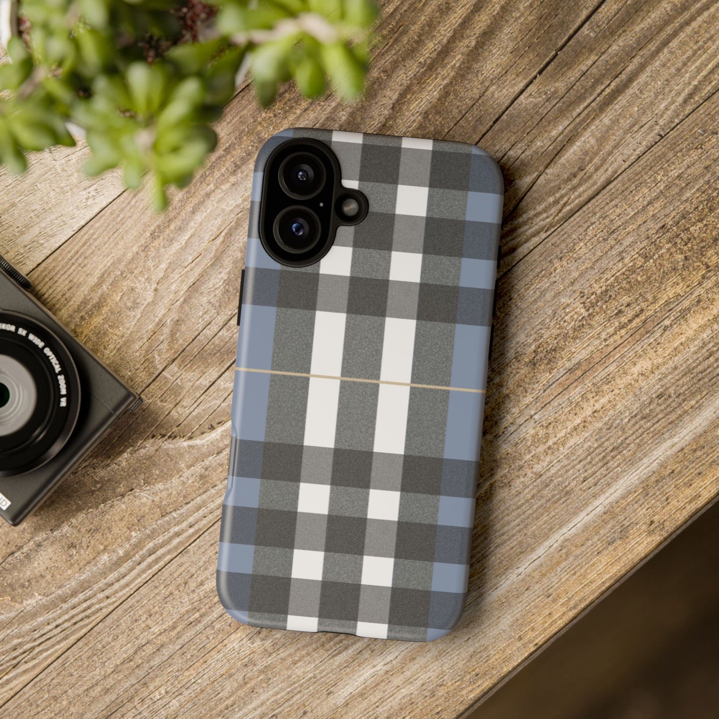 Nordic Plaid Tough Phone Case — Blue Gray Buffalo Check Protective Cover