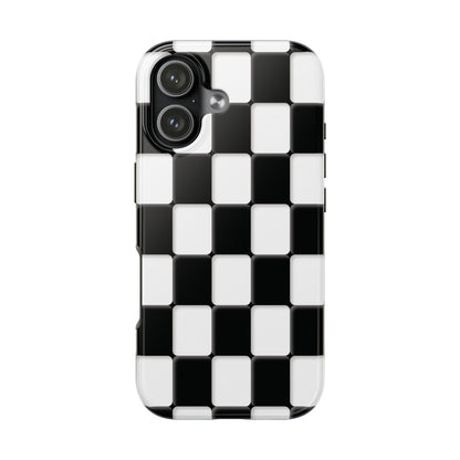 Checkerboard Tough Phone Case — Black & White Retro Protective Cover
