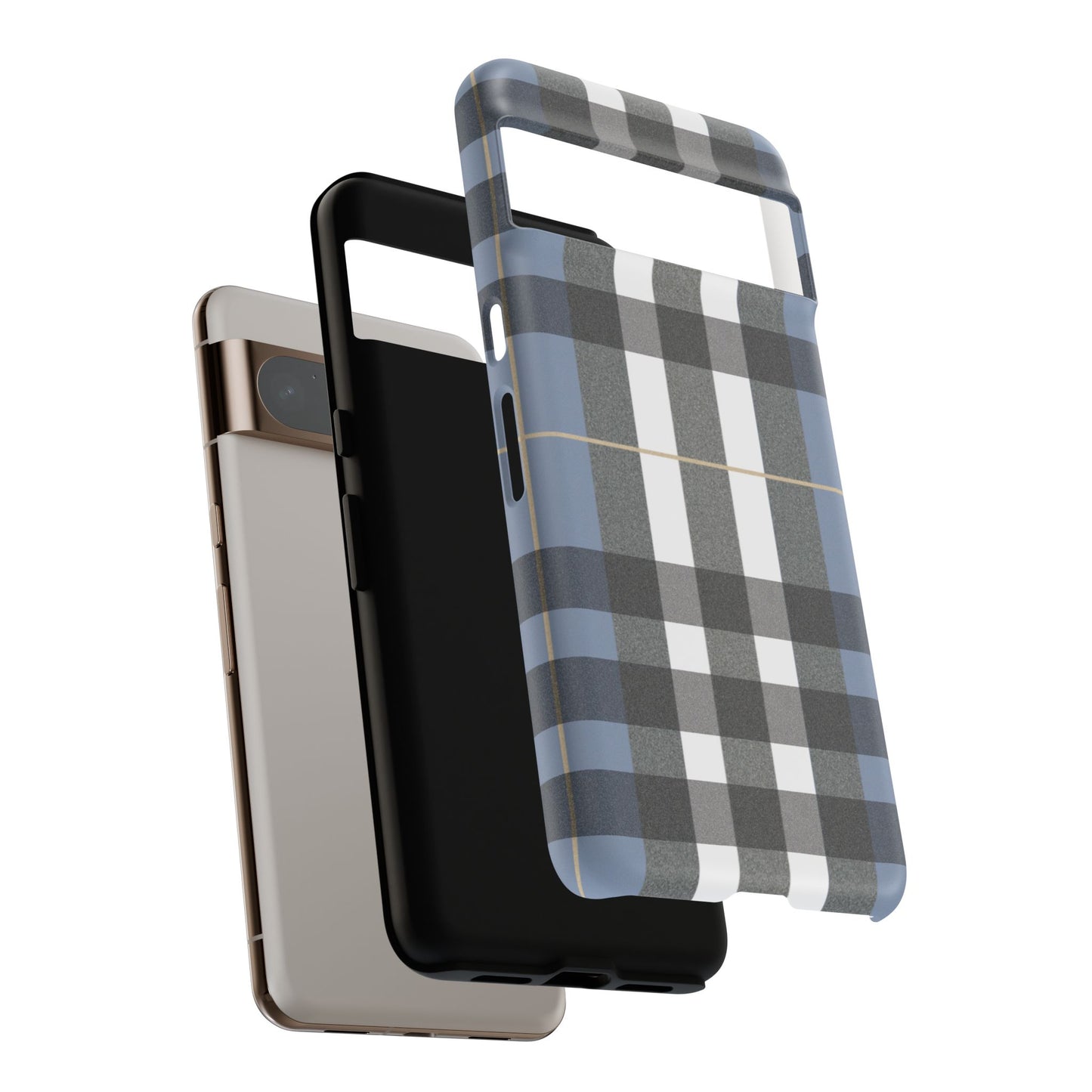Nordic Plaid Tough Phone Case — Blue Gray Buffalo Check Protective Cover