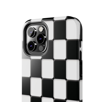 Checkerboard Tough Phone Case — Black & White Retro Protective Cover