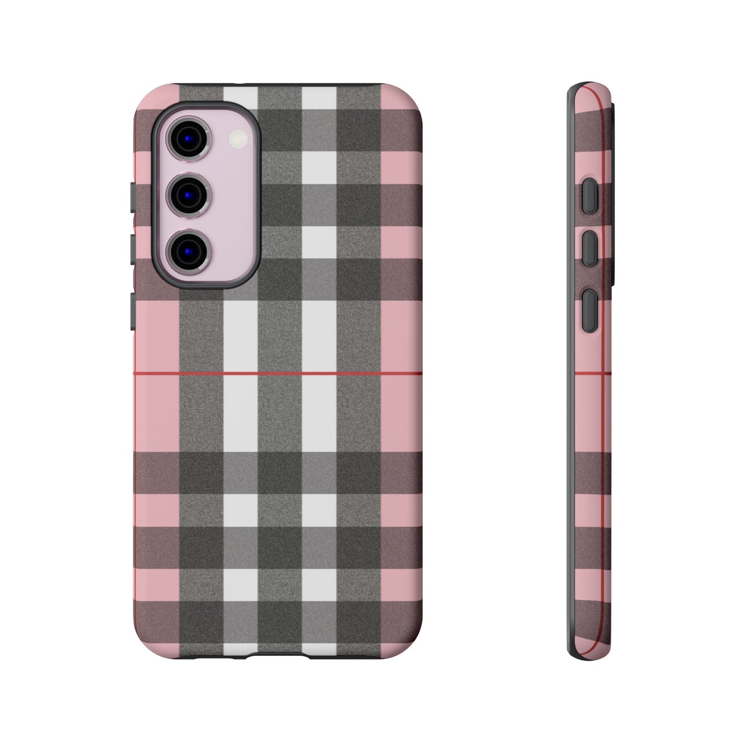 Bubblegum Plaid Tough Phone Case - Pink and Gray Buffalo Protection Cover