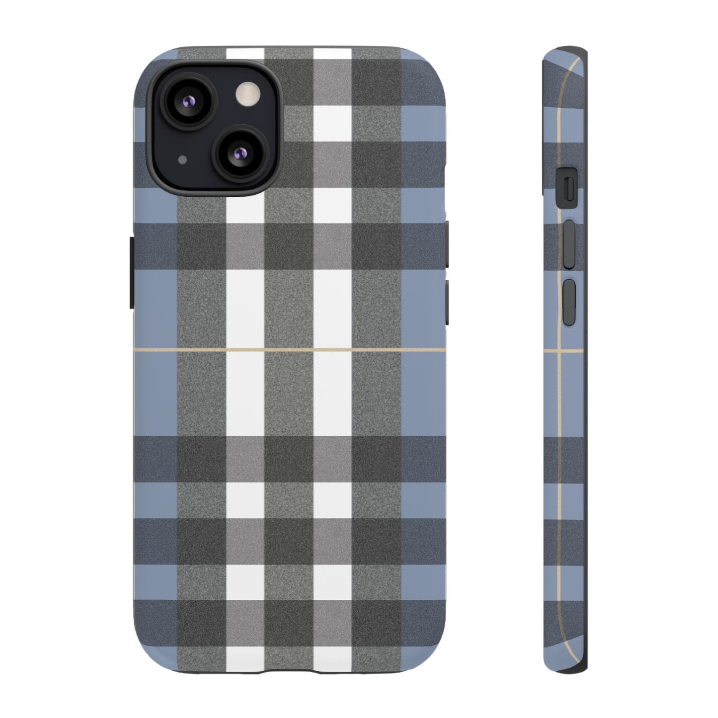 Nordic Plaid Tough Phone Case — Blue Gray Buffalo Check Protective Cover