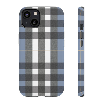 Nordic Plaid Tough Phone Case — Blue Gray Buffalo Check Protective Cover