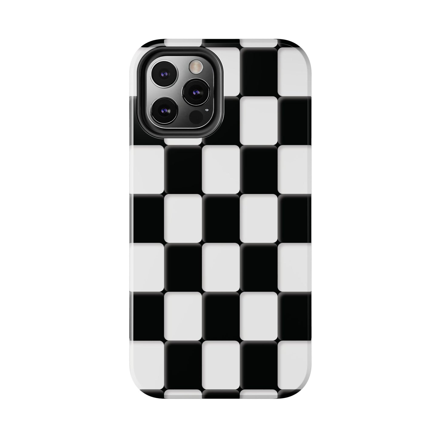 Checkerboard Tough Phone Case — Black & White Retro Protective Cover