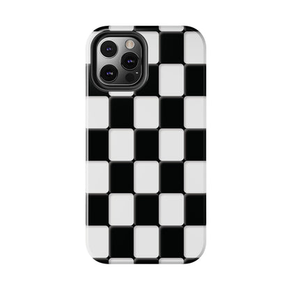 Checkerboard Tough Phone Case — Black & White Retro Protective Cover