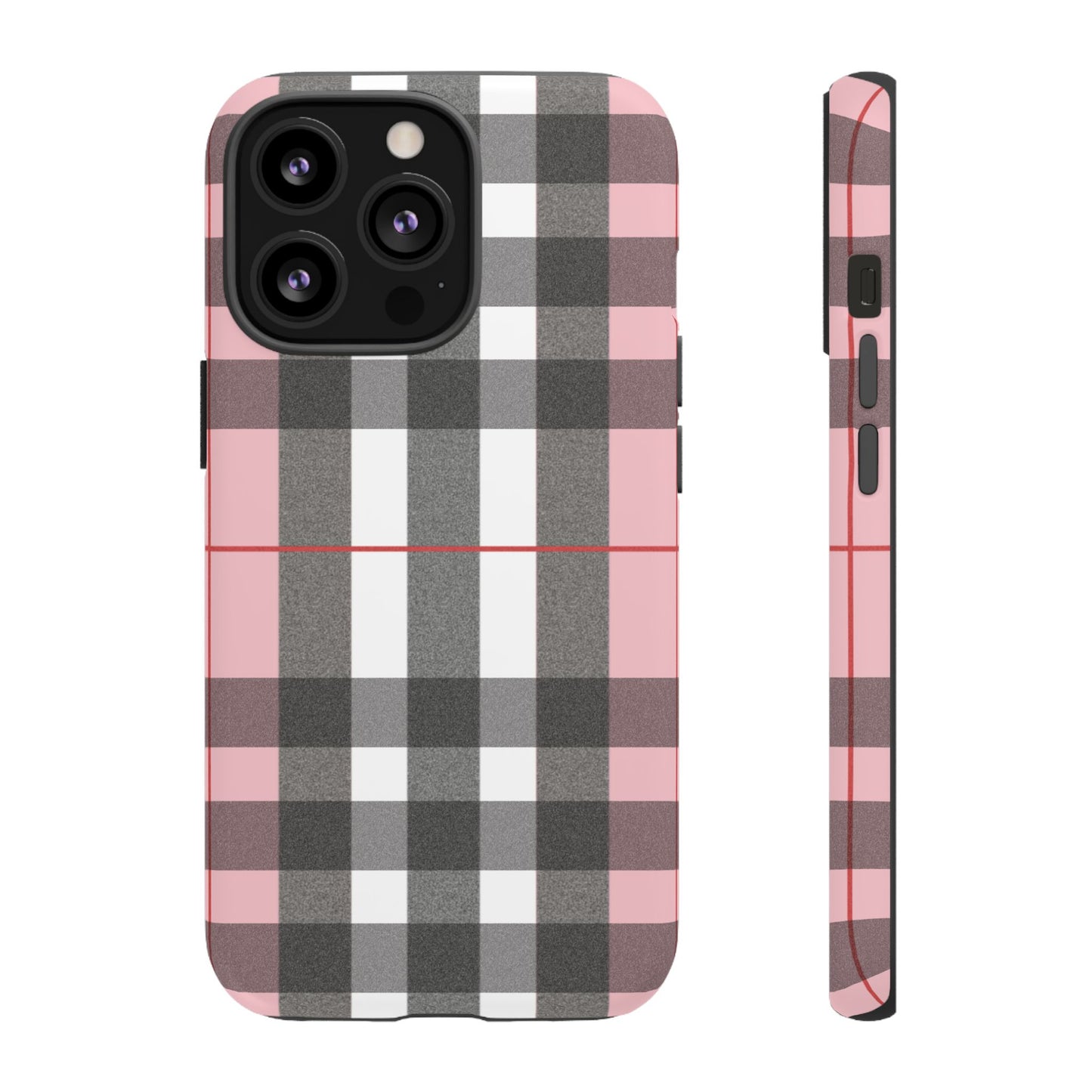Bubblegum Plaid Tough Phone Case - Pink and Gray Buffalo Protection Cover
